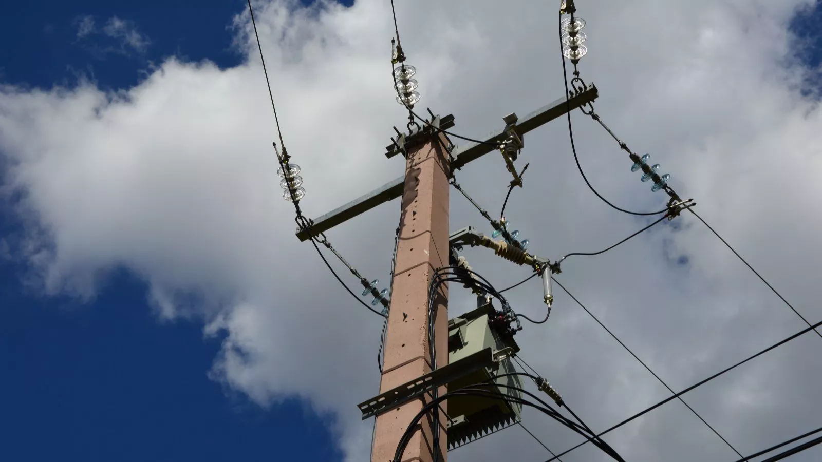 LV ABC cable accessories and overhead line fittings installed on utility pole